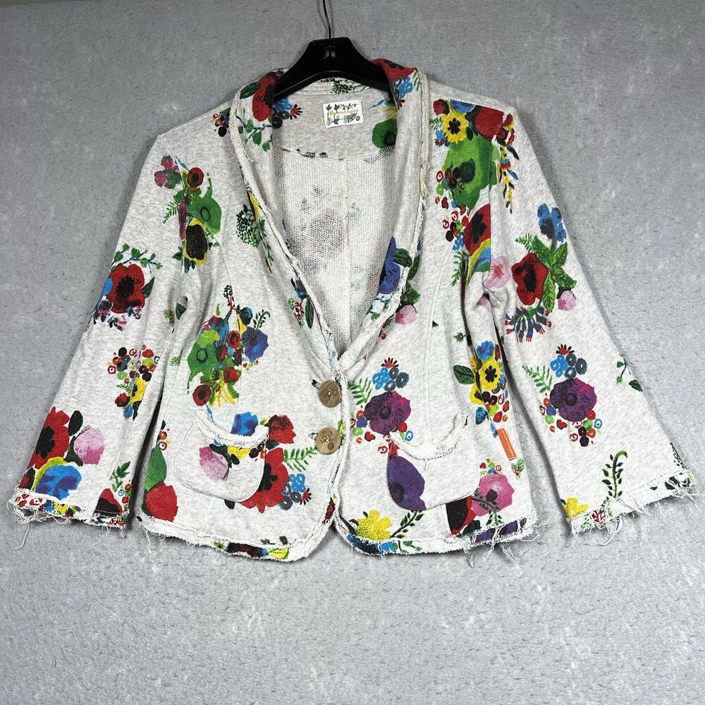 Mamatayoe Multicolor Floral Print Jacket Women’s Medium Distressed Raw-Edge